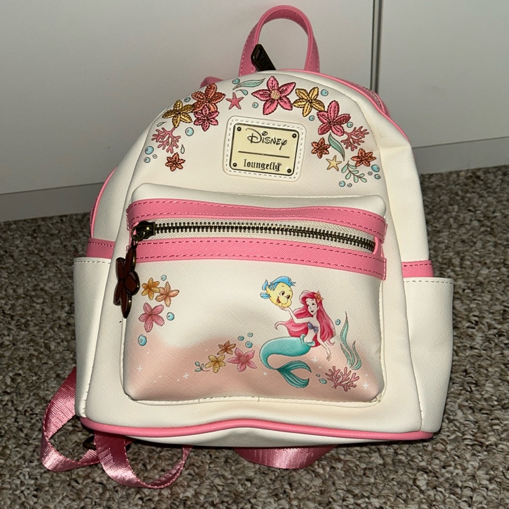Loungefly Ariel and flounder, Little Mermaid mini backpack
